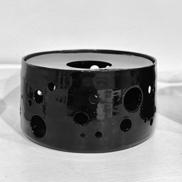 Tea Light Ceramic Cup Warmer | Intense Black Gloss Moonscape