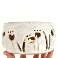 Tea Light Ceramic Cup Warmer |White Speckled Flower Garden