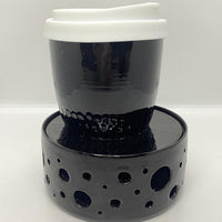 Tea Light Ceramic Cup Warmer | Intense Black Gloss Moonscape